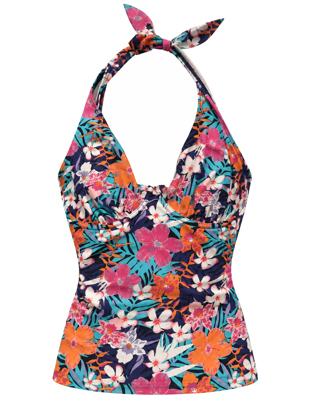 Indigo Tropic Halter front ghost mannequin