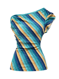 Azure Stripe Twist Top front ghost mannequin
