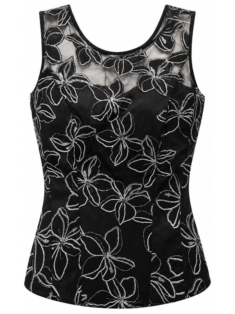 Black Floral Outline Tank front