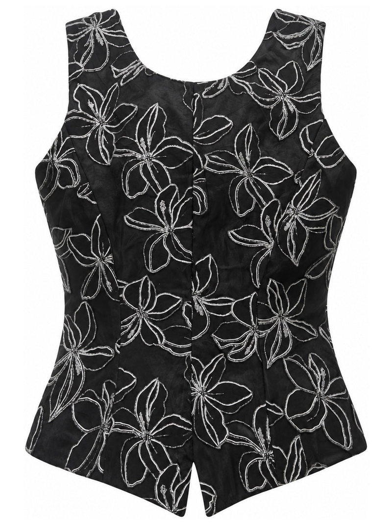Black Floral Outline Tank back
