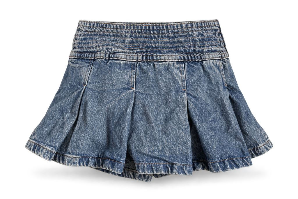 pleated denim skirt