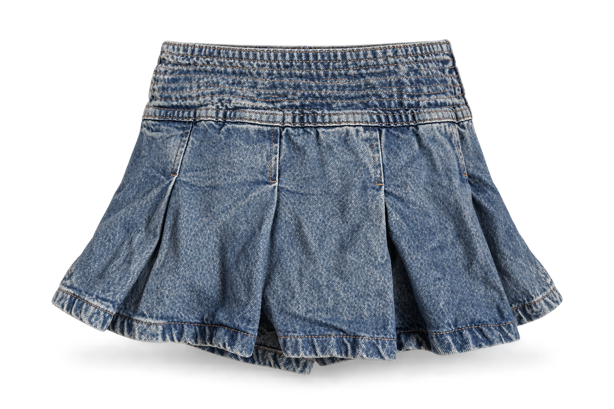 pleated denim skirt