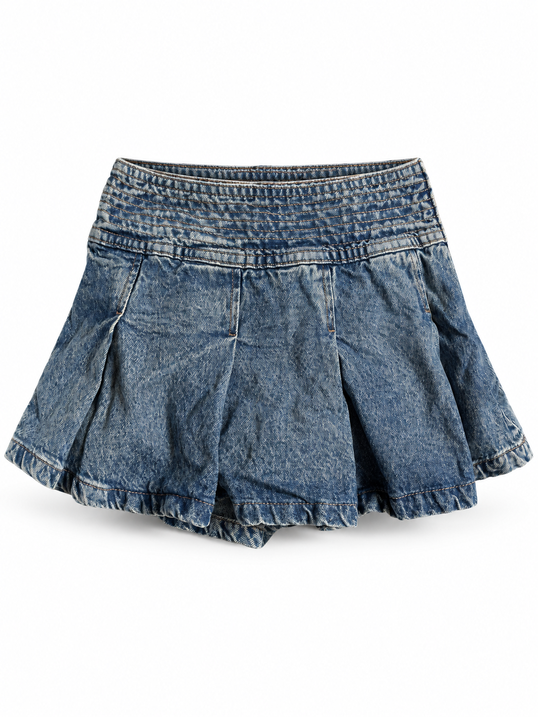 pleated denim skirt