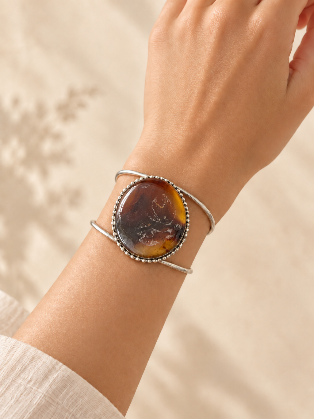 Cuff 13 — Bee Honey Bead Edge — hand try-on
