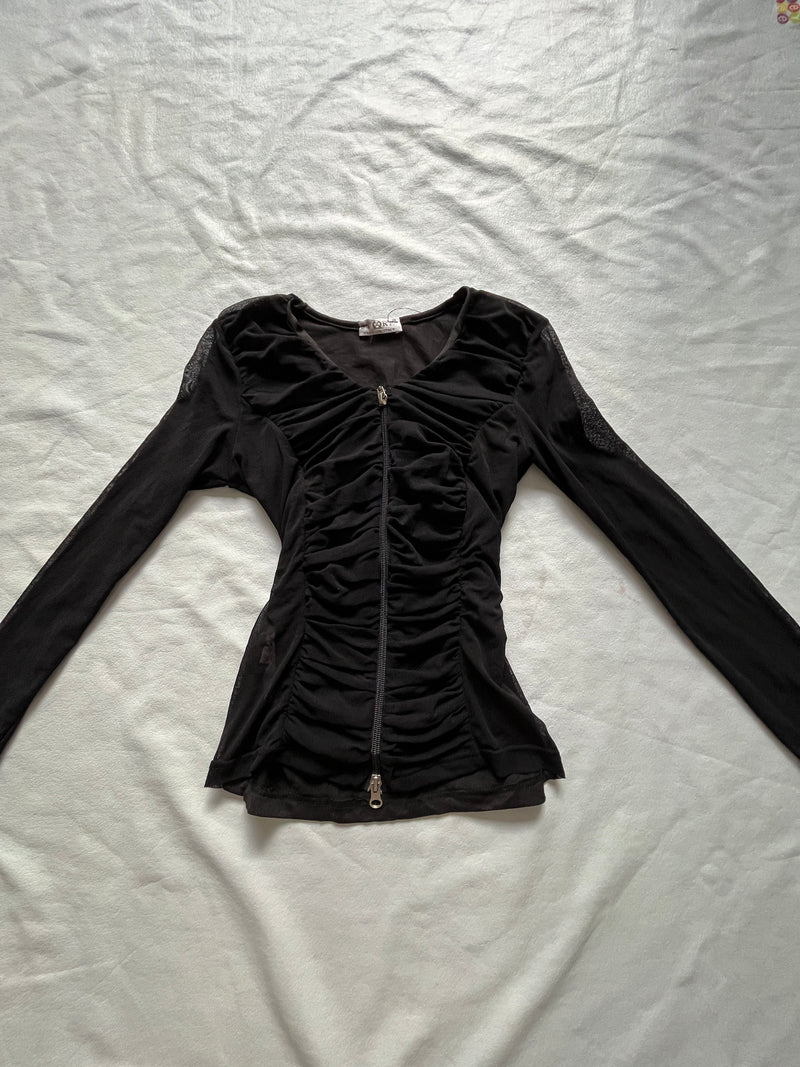 Black Ruched Long-Sleeve Top
