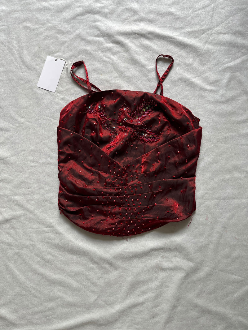 Burgundy beaded cami top front view