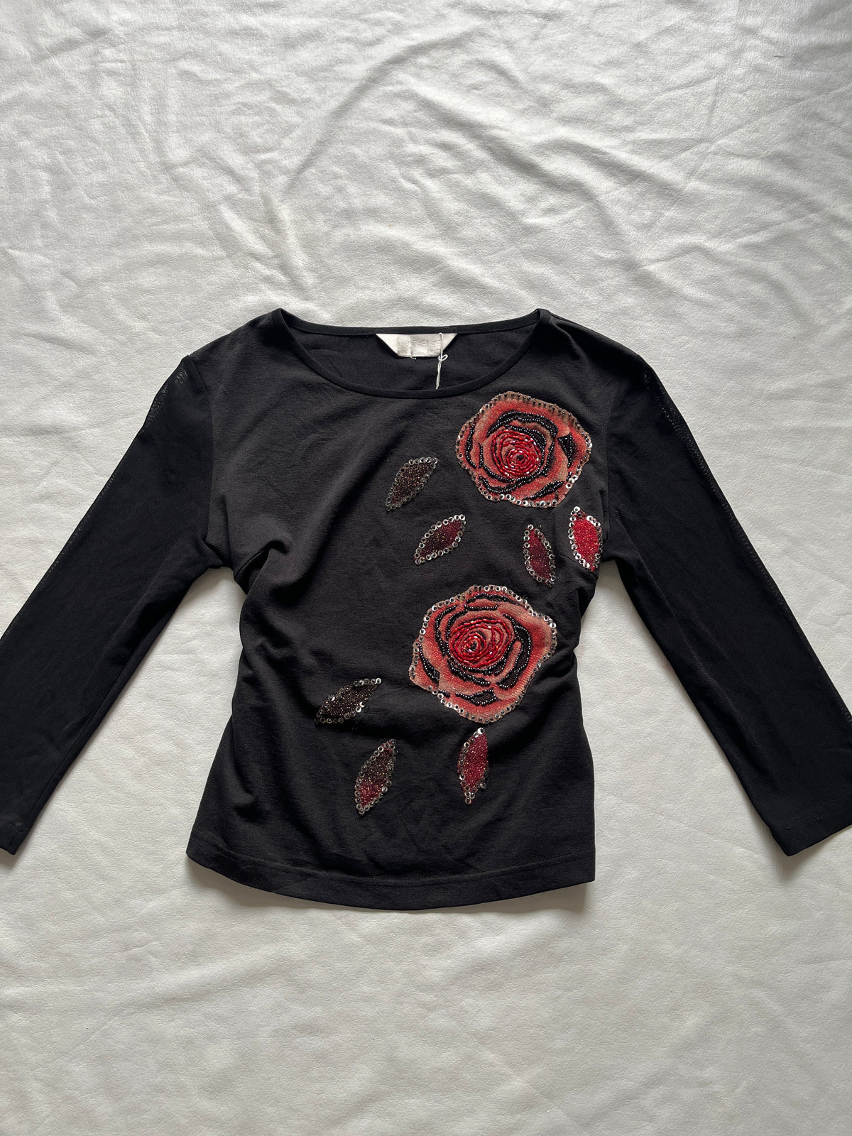 Black Rose Appliqué Top — front view