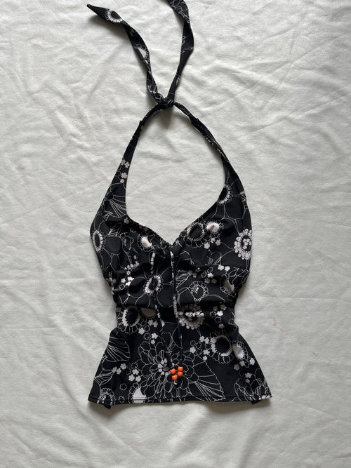 Black Celestial-Print Halter Top — front view