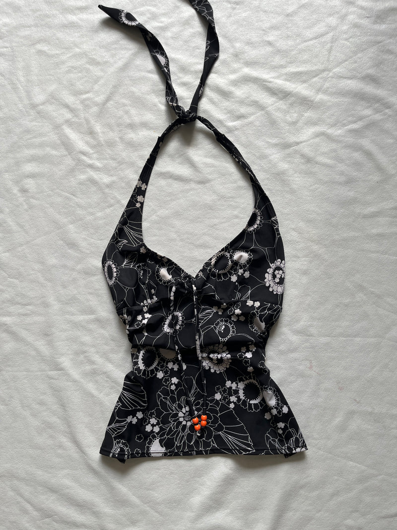 Black Celestial-Print Halter Top — front view