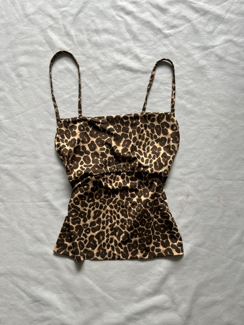 Leopard Strappy Open-Back Top — front view