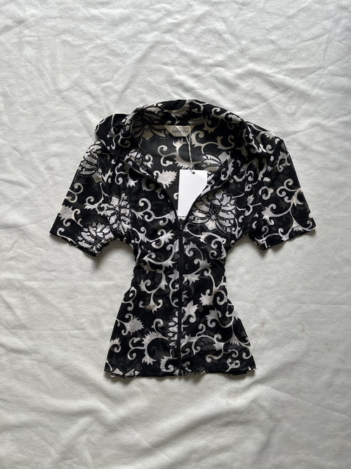 Black and White Scroll-Print Shirt — front view