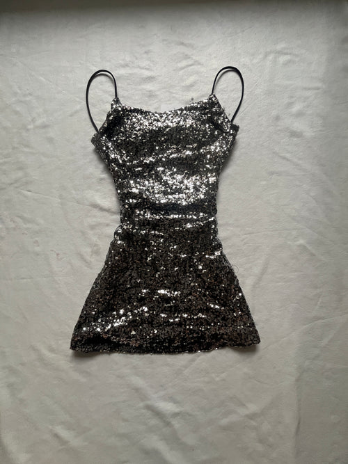 Black and Silver Sequin Cami — front view