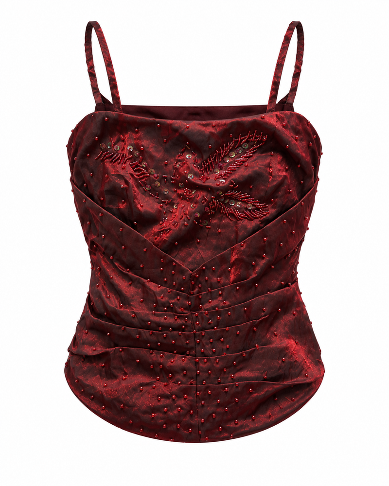 Burgundy Beaded Cami — ghost mannequin front view