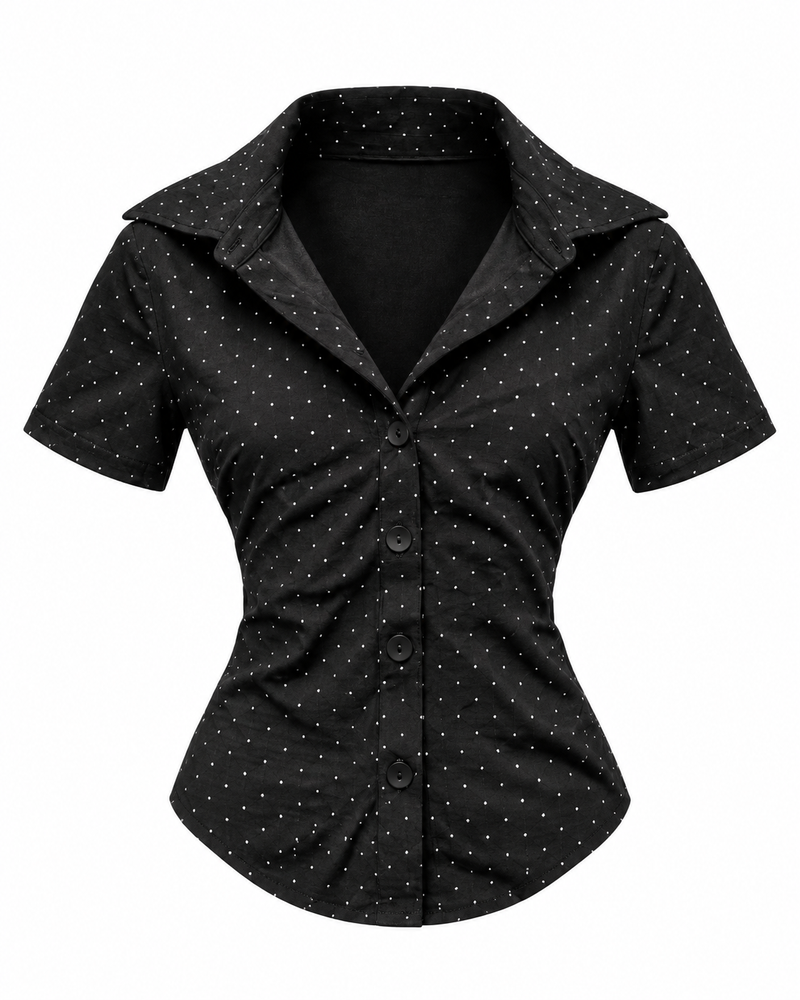 Rhinestone Collared Top — ghost mannequin front view