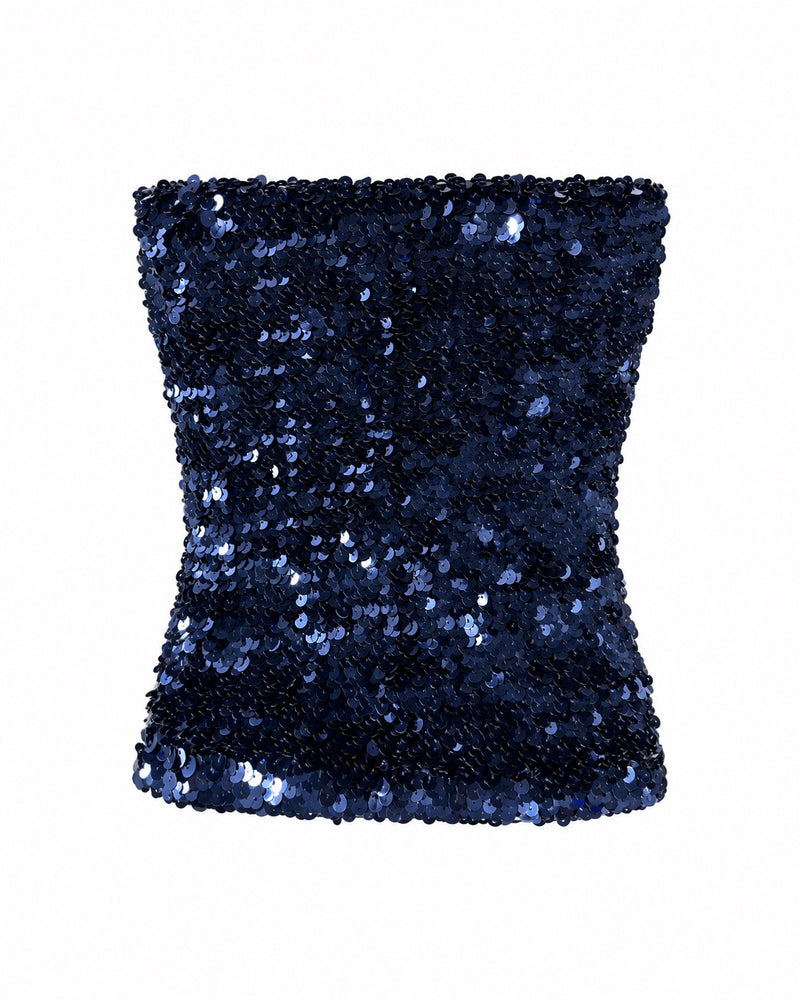Navy Sequin Tube Top — ghost mannequin back view