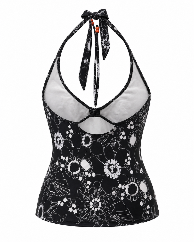 Black Celestial-Print Halter Top — ghost mannequin back view