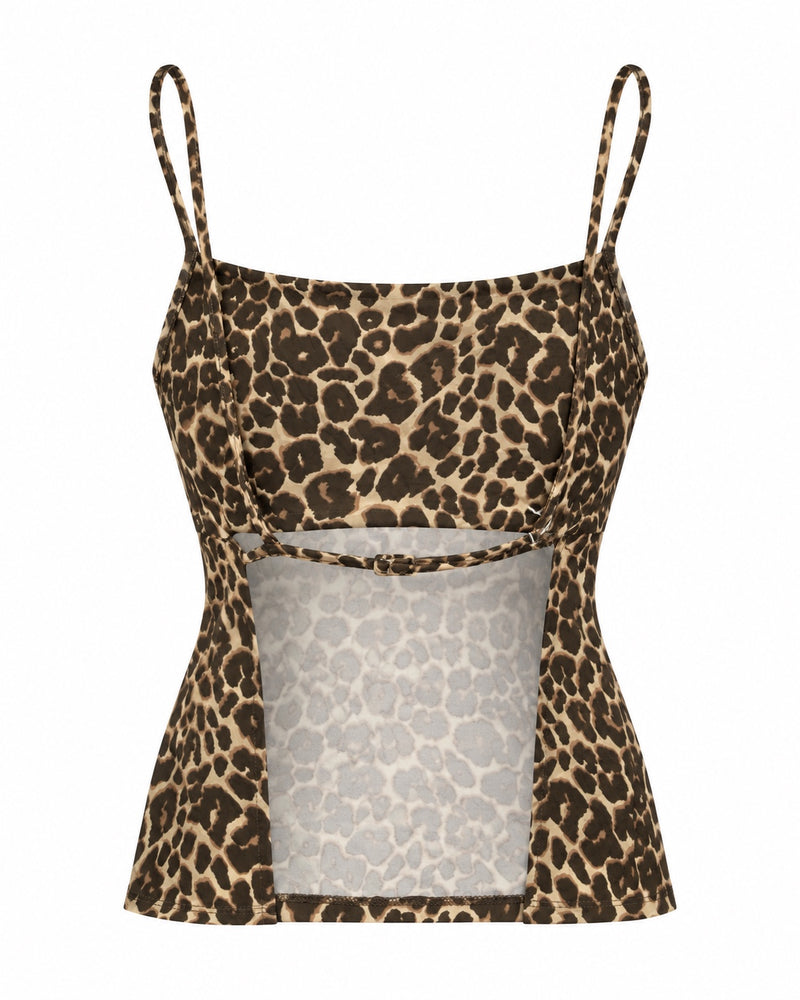 Leopard Strappy Open-Back Top — ghost mannequin back view