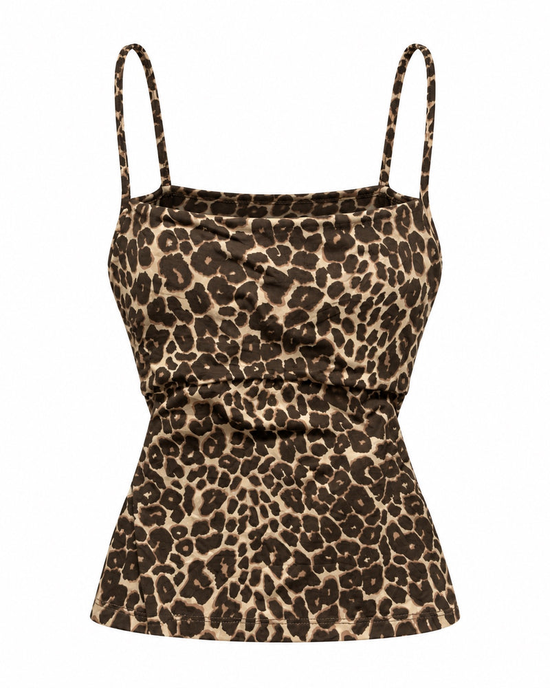 Leopard Strappy Open-Back Top — ghost mannequin front view