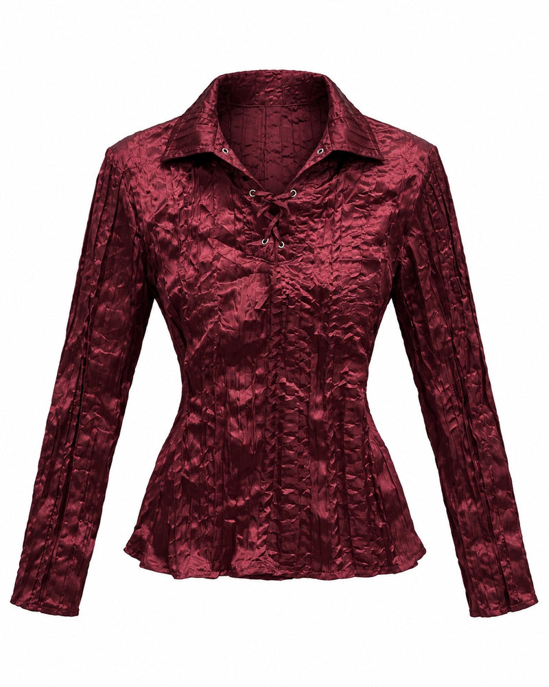 Burgundy Textured Collared Shirt — ghost mannequin front view