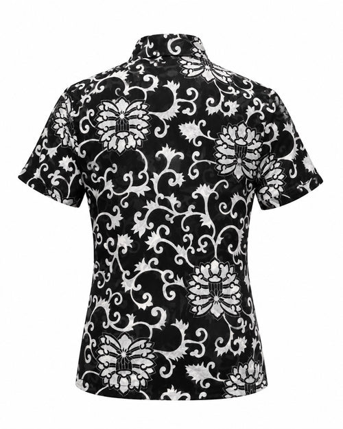 Black and White Scroll-Print Shirt — ghost mannequin back view