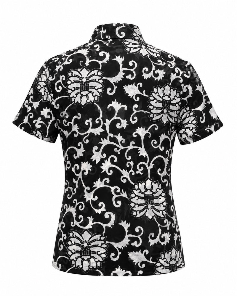Black and White Scroll-Print Shirt — ghost mannequin back view