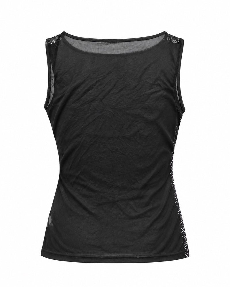 Black Rhinestone Rose Tank — ghost mannequin back view