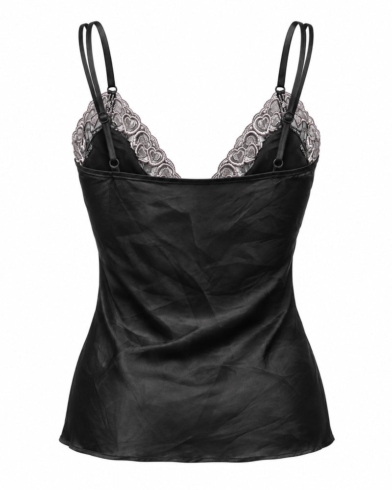 Black Embroidered Cami — ghost mannequin back view