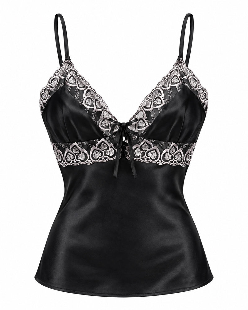 Black Embroidered Cami — ghost mannequin front view