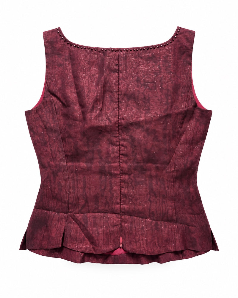 Burgundy Square-Neck Textured Top — ghost mannequin back view