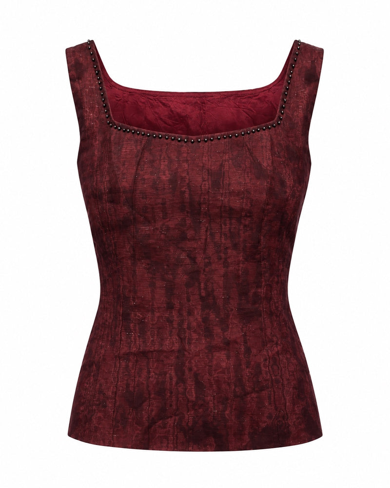 Burgundy Square-Neck Textured Top — ghost mannequin front view
