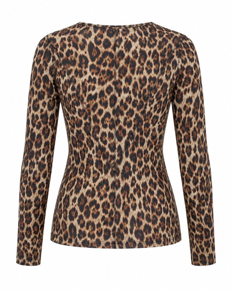 Warm Leopard Long-Sleeve Top — ghost mannequin back view
