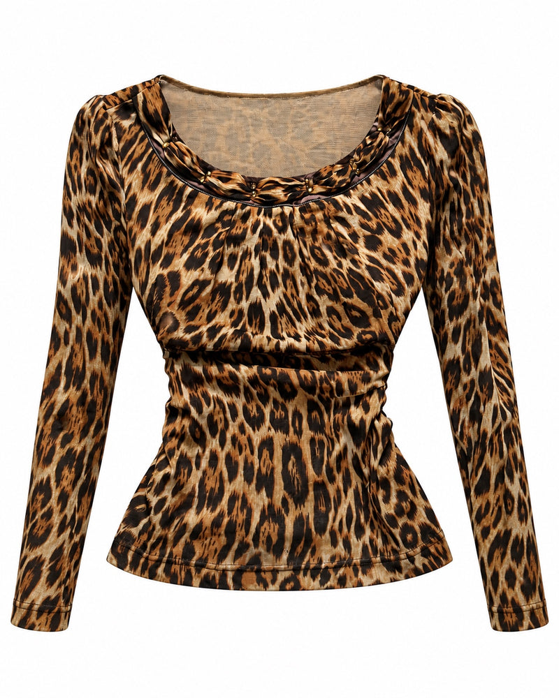 Warm Leopard Long-Sleeve Top — ghost mannequin front view