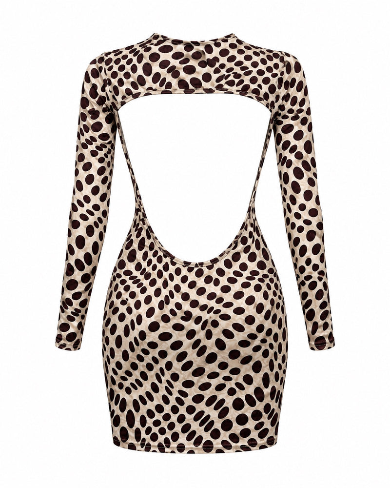 Spotted Animal-Print Long-Sleeve Top — ghost mannequin back view