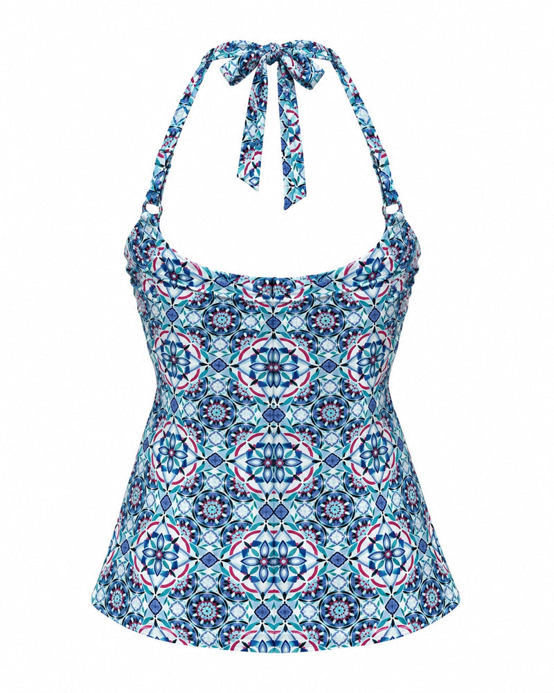 Blue Mosaic Halter Top — ghost mannequin back view