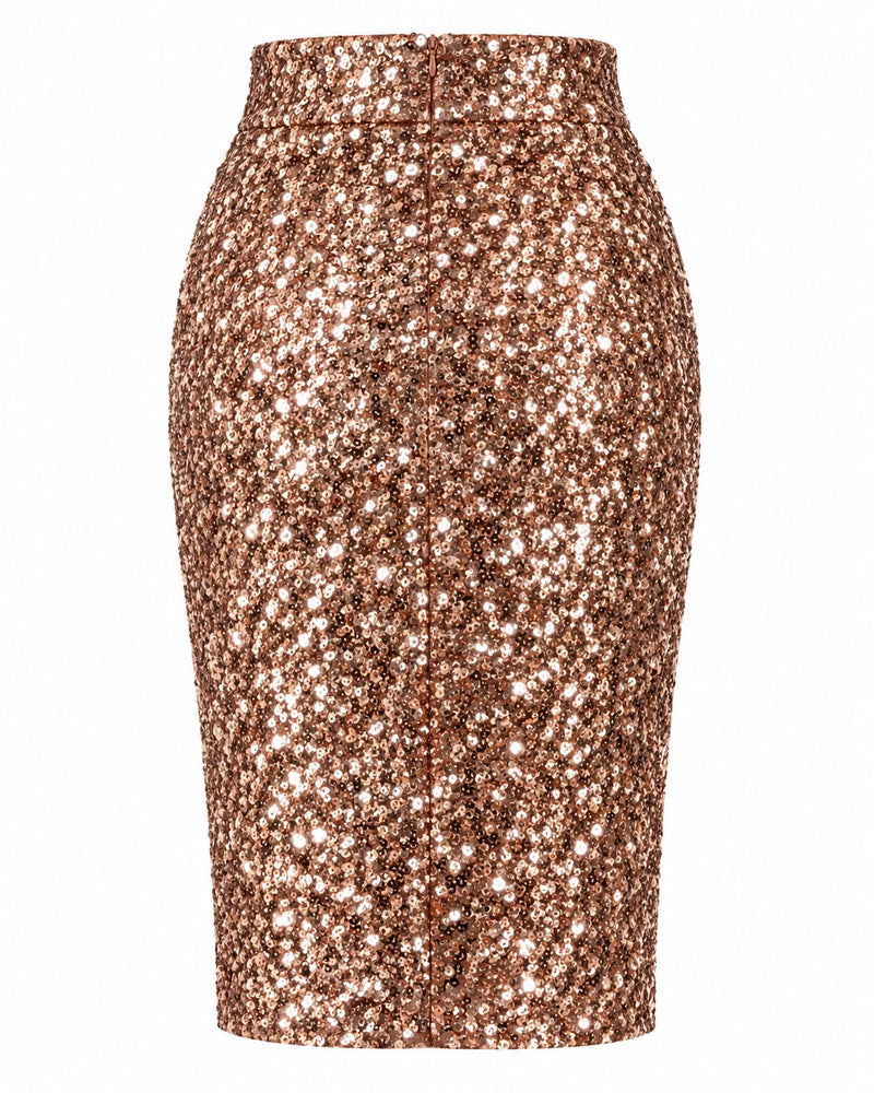 Rose-Gold Sequin Skirt — ghost mannequin back view