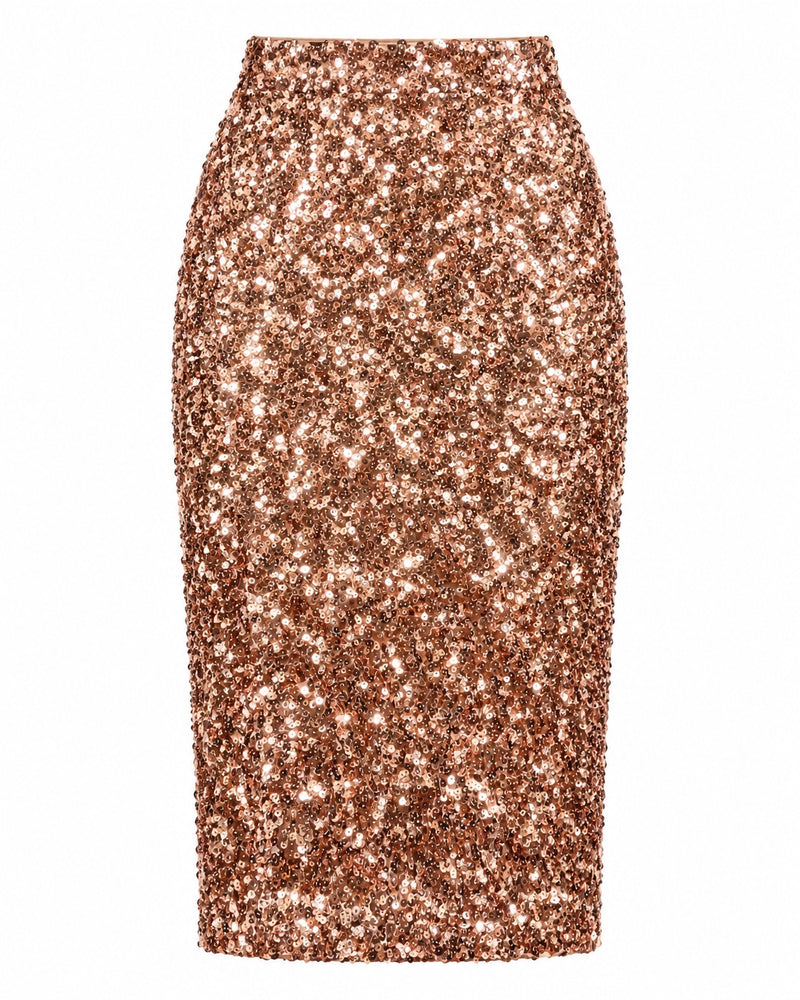 Rose-Gold Sequin Skirt — ghost mannequin front view