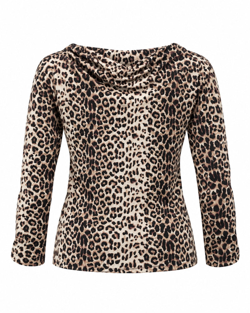Leopard Cowl-Neck Top — ghost mannequin back view