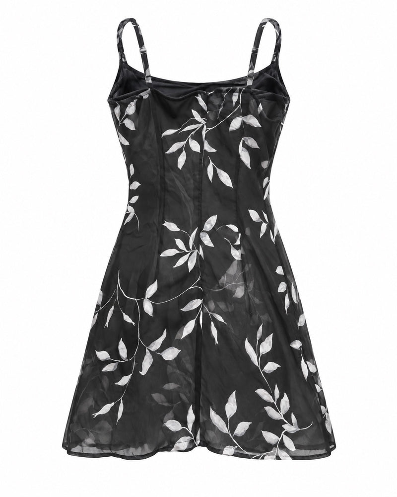 Black Leaf-Print Cami — ghost mannequin back view