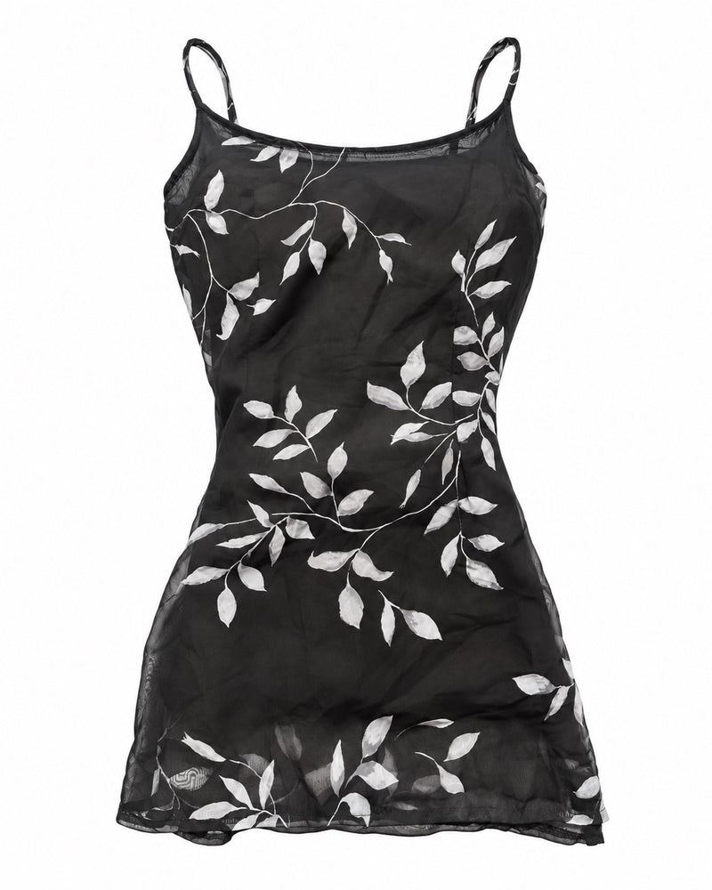 Black Leaf-Print Cami — ghost mannequin front view