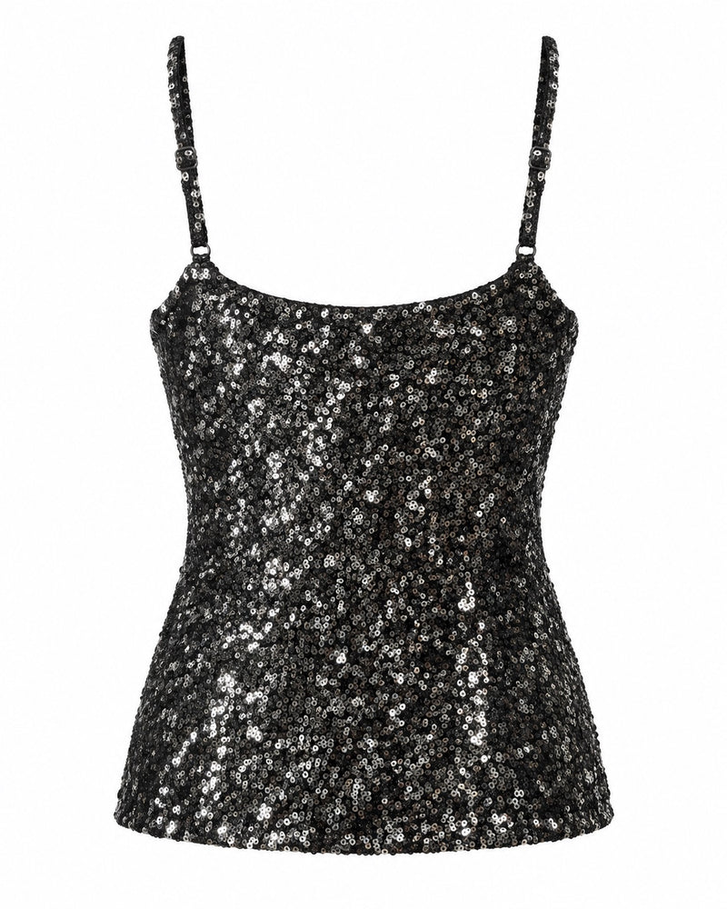 Black and Silver Sequin Cami — ghost mannequin back view