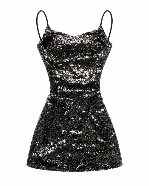 Black and Silver Sequin Cami — ghost mannequin front view