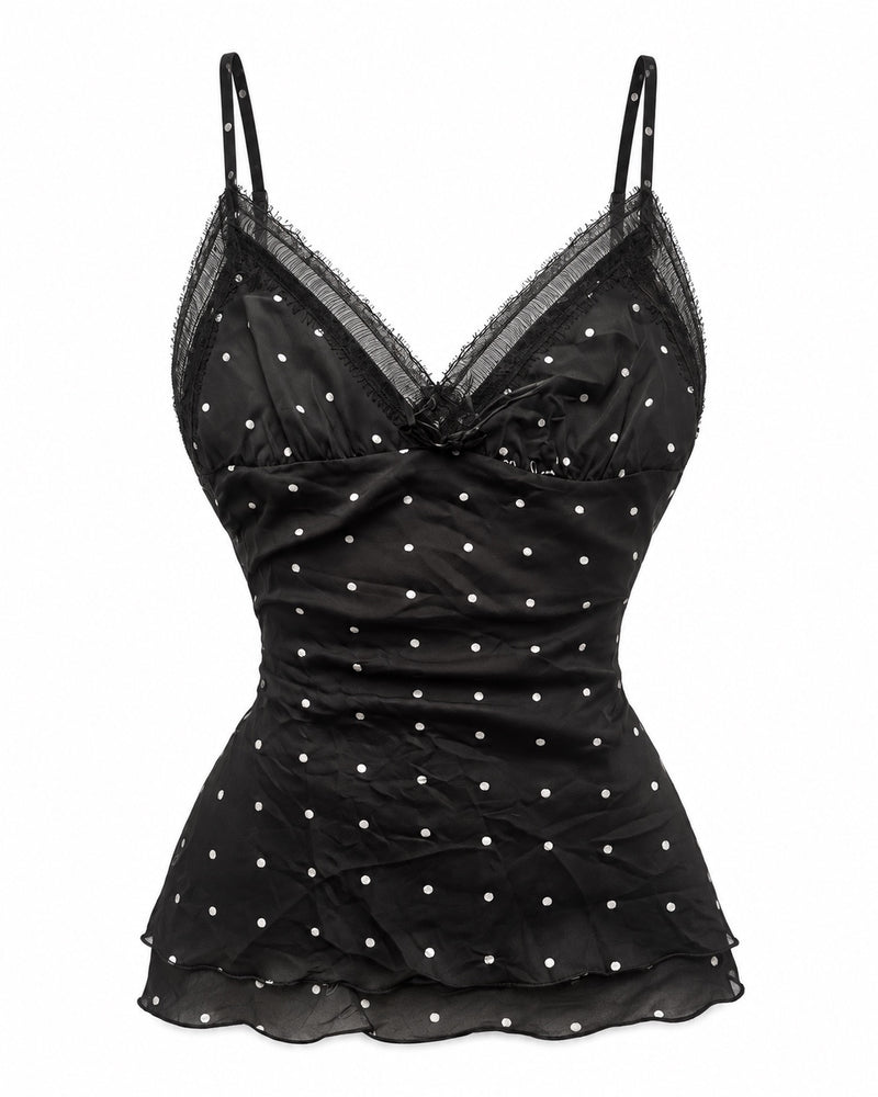 Black Dotted V-Neck Cami — ghost mannequin front view
