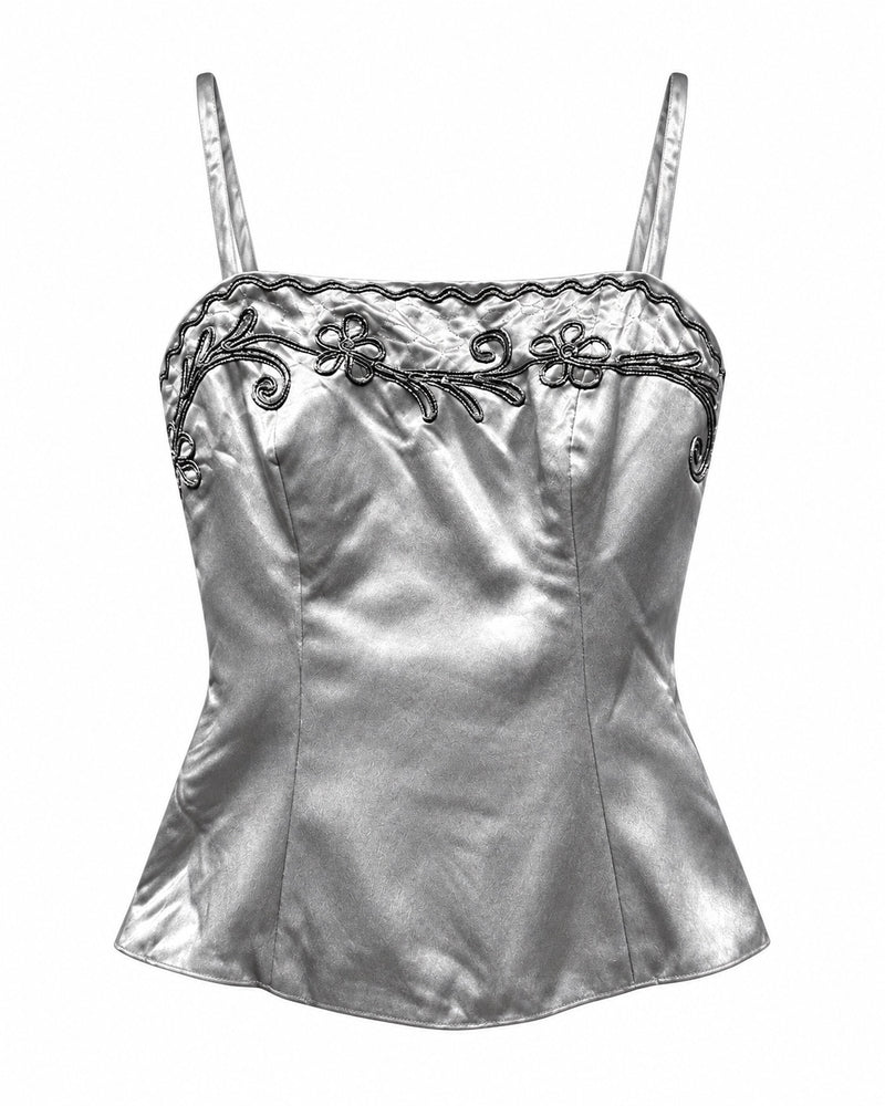 Silver Embellished Cami — ghost mannequin front view