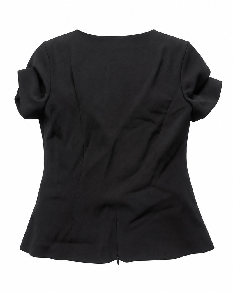 Black Embroidered Short-Sleeve Top — ghost mannequin back view