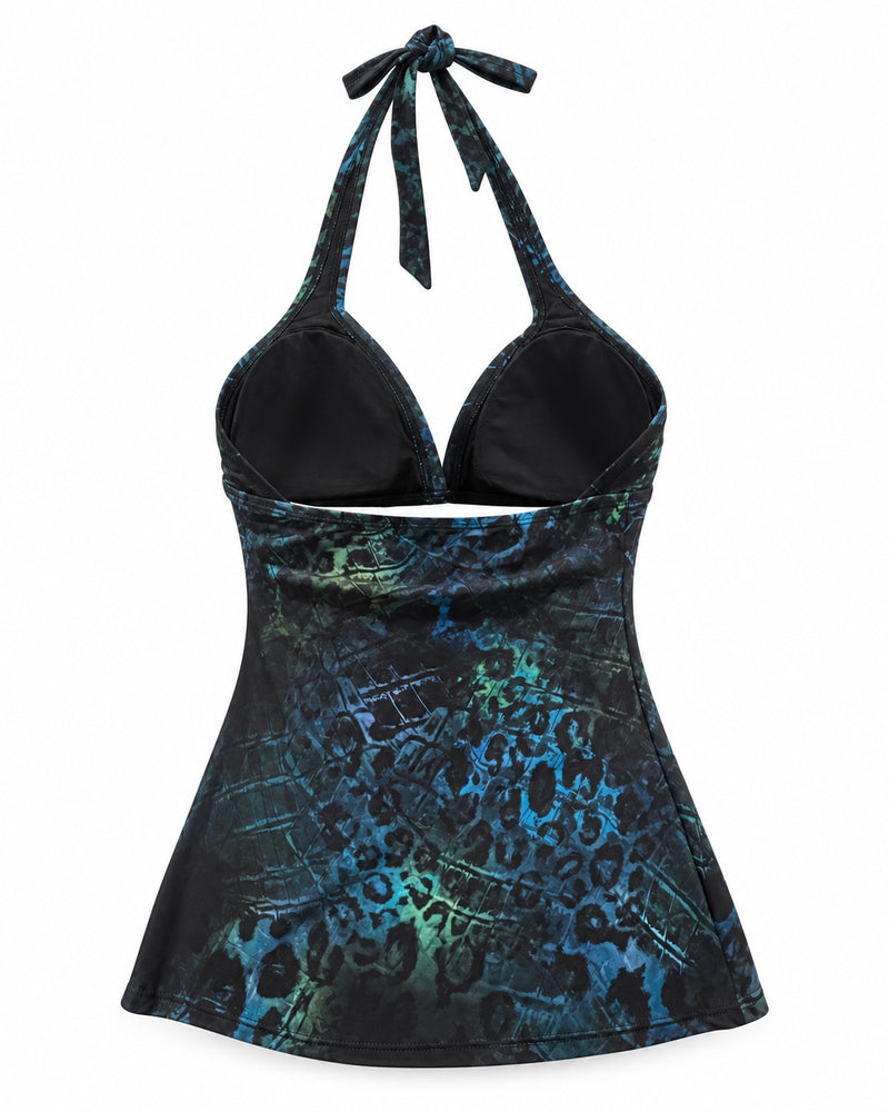 Blue Animal-Print Halter Top — ghost mannequin back view