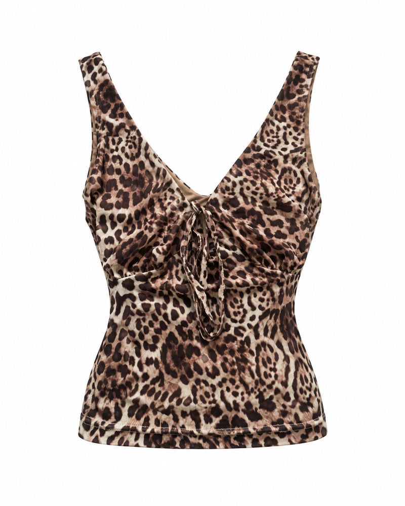 Leopard V-Neck Sleeveless Top — ghost mannequin front view