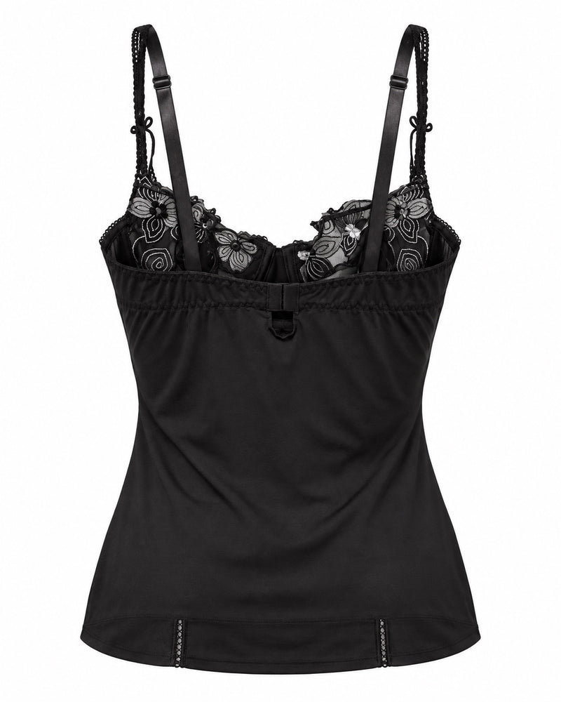 Black Swirl-Embroidered Cami — ghost mannequin back view