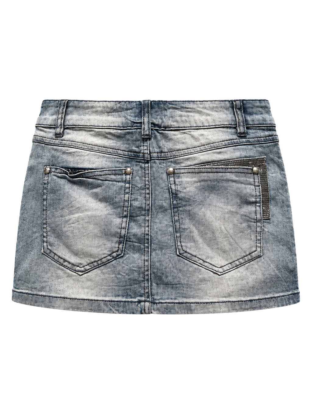 Silverwash Sequin-Trim Denim Skirt back ghost mannequin