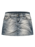 Silverwash Sequin-Trim Denim Skirt front ghost mannequin