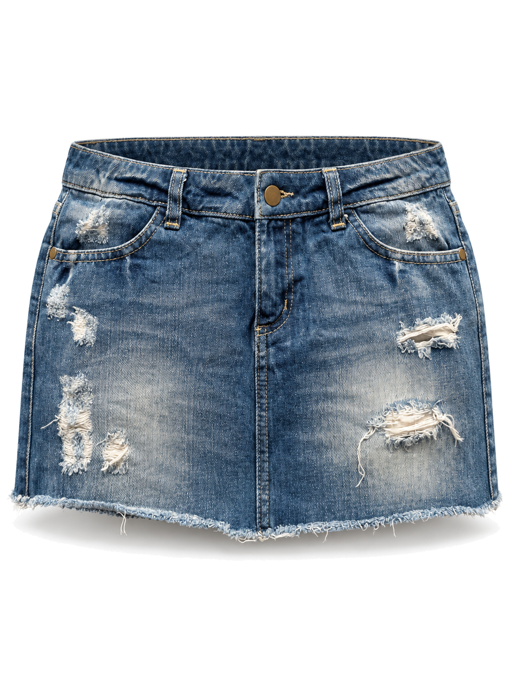 Distressed Blue Hemline Skirt front ghost mannequin